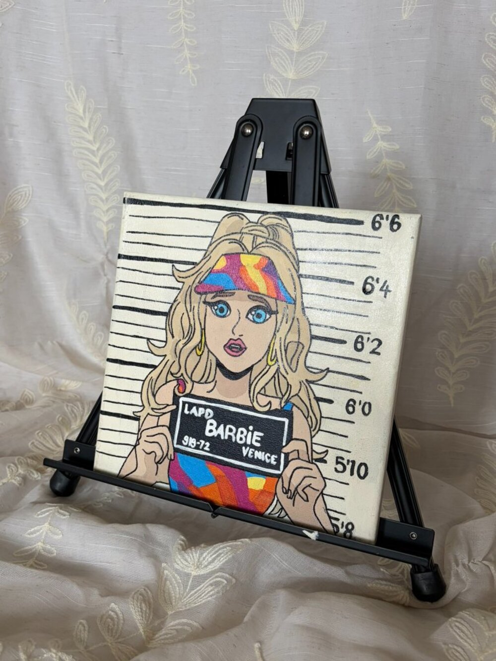 Hand Painted Barbie Inspired Mugshot Acrylic Canvas 10x10